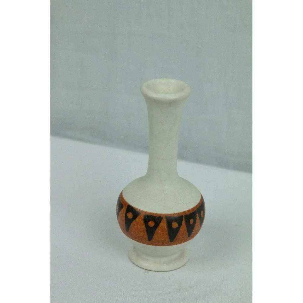 Vintage West Germany Bud Vase 161/13 Cream Terracotta Geometric Ceramic 5 Inch